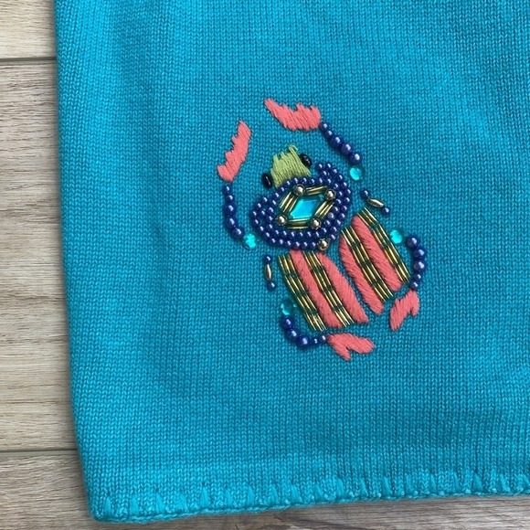 Vintage Michael Simon Scarab Beetle Sweater Unique Insect Beaded‎ Twee - Picture 7 of 14